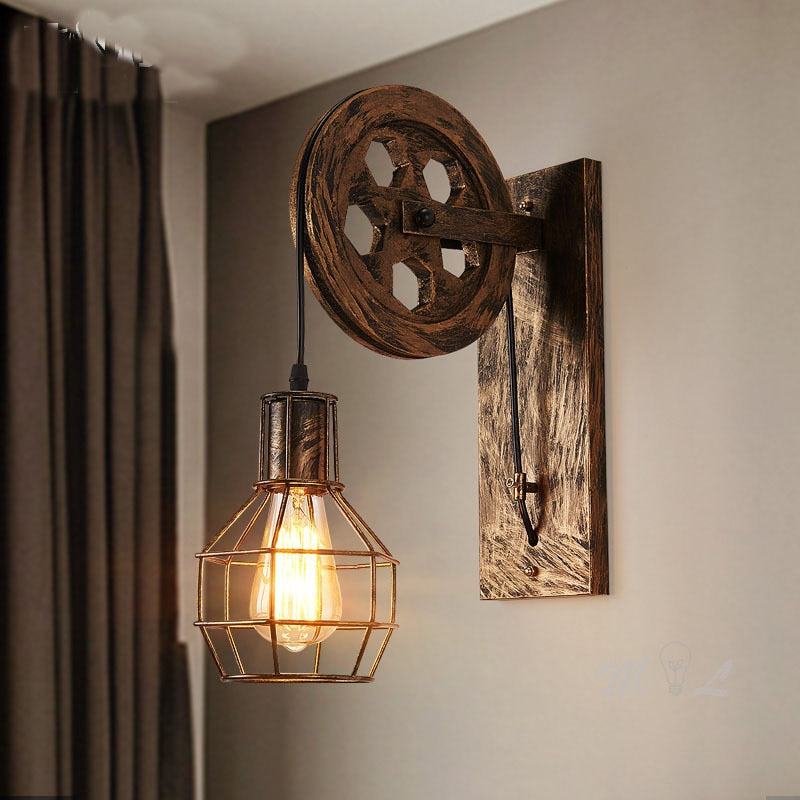 Vintage Wall+Lamps led lamp wall sconces Retro Wall Light fixtures Lifting Pulley bedroom lamp American Industrial mirror light