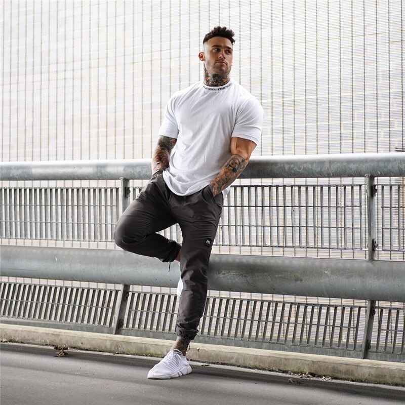 Men Fashion Casual t shirt Gyms Fitness Bodybuilding T-shirts Male Cotton Slim Tees Tops Summer Crossfit Brand mens Clothing