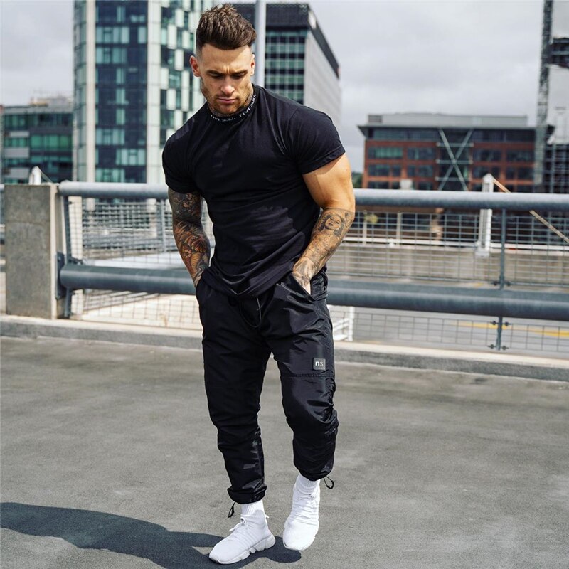 Men Fashion Casual t shirt Gyms Fitness Bodybuilding T-shirts Male Cotton Slim Tees Tops Summer Crossfit Brand mens Clothing