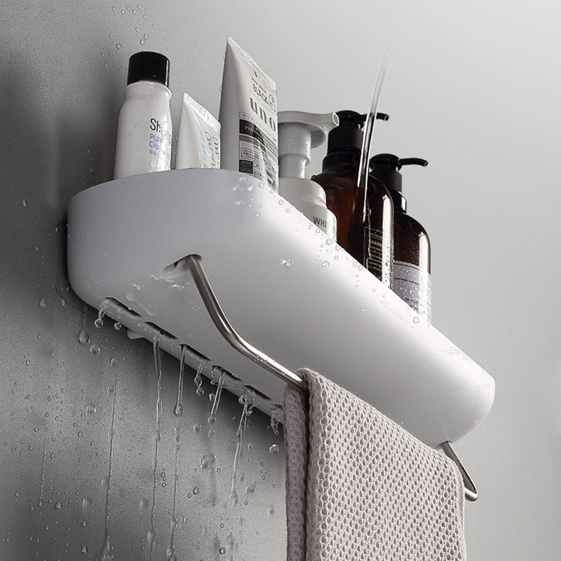 Bathroom Shelf No Drill Organizer Wall Mounted Shampoo Spices Shower Storage Rack Holder With Towel Bar Bathroom Accessories