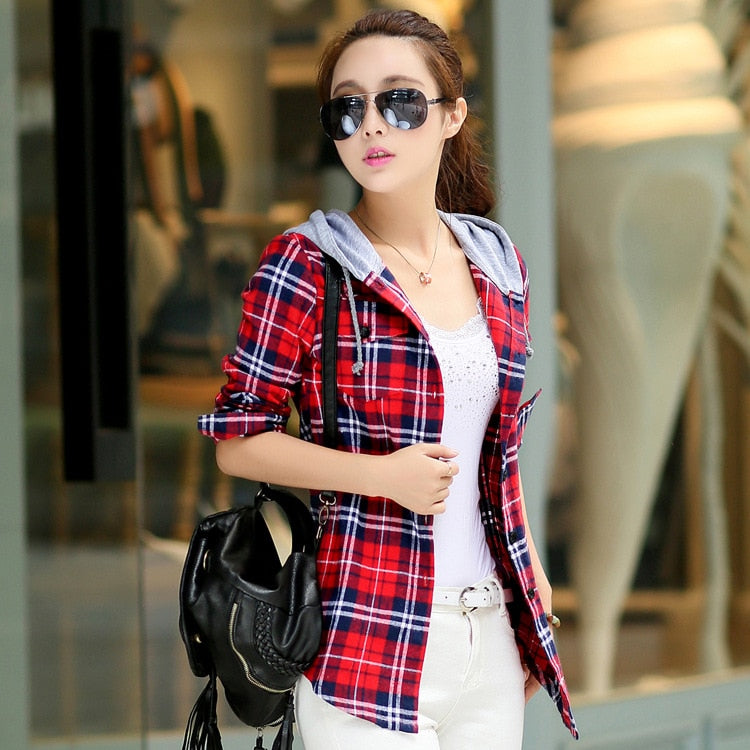 Women's Shirts Spring Autumn Striped Flannel Shirt Long Sleeve Blouses Women's Clothing 2021 Casual Blusas Femme Y2k Hoodie Tops