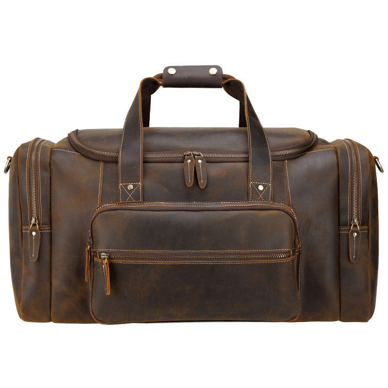 MAHEU Large Travel Bag Genuine Leather Vintage Style Luggage Bags Men Male Duffle Bags Travelling Bag Weekender Bags for man