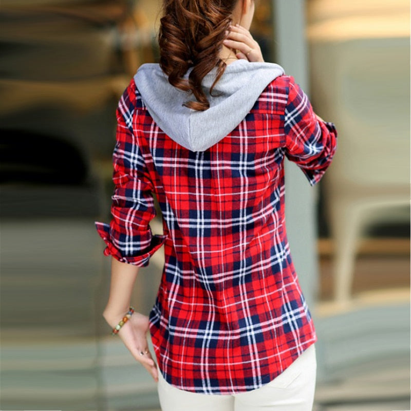 Women's Shirts Spring Autumn Striped Flannel Shirt Long Sleeve Blouses Women's Clothing 2021 Casual Blusas Femme Y2k Hoodie Tops