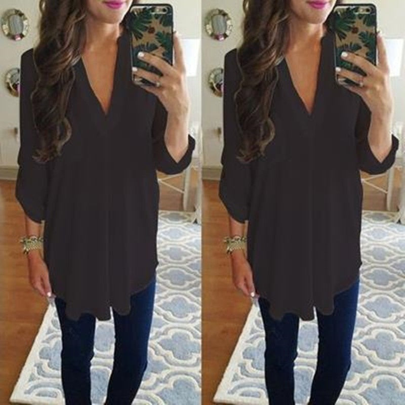 Loose Maternity Clothes Long Sleeve V-Neck Blouse Shirt Pullover Top Summer Casual Chiffon Women Solid Blouses Shirts Plus Size