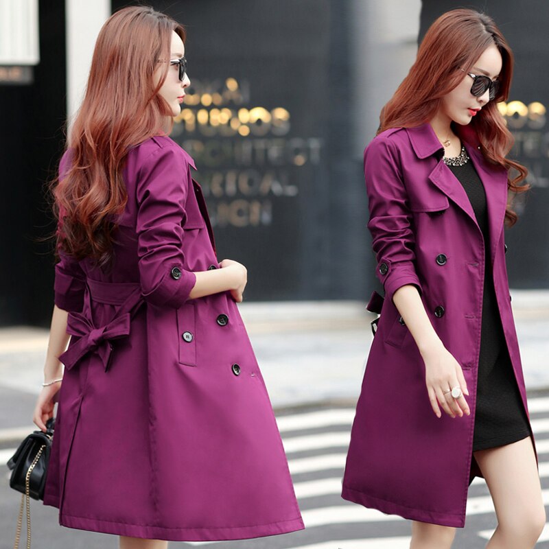 Spring Trench Coat for Women 2022 Turn-down Collar Slim Fit Double Breasted Female Long Black Overcoat Autumn Women's Clothing