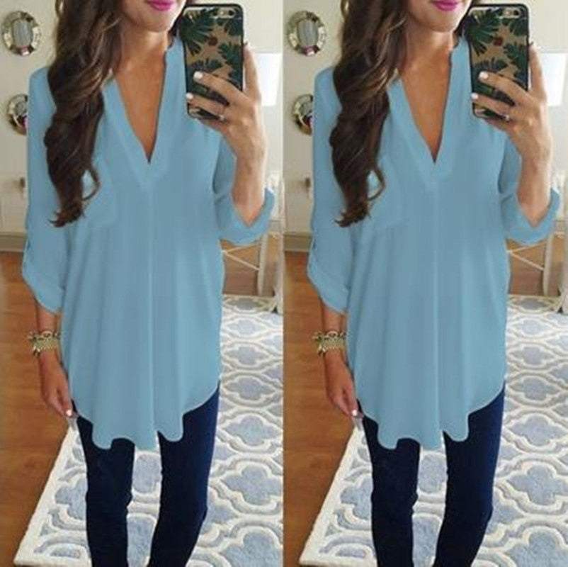 Loose Maternity Clothes Long Sleeve V-Neck Blouse Shirt Pullover Top Summer Casual Chiffon Women Solid Blouses Shirts Plus Size