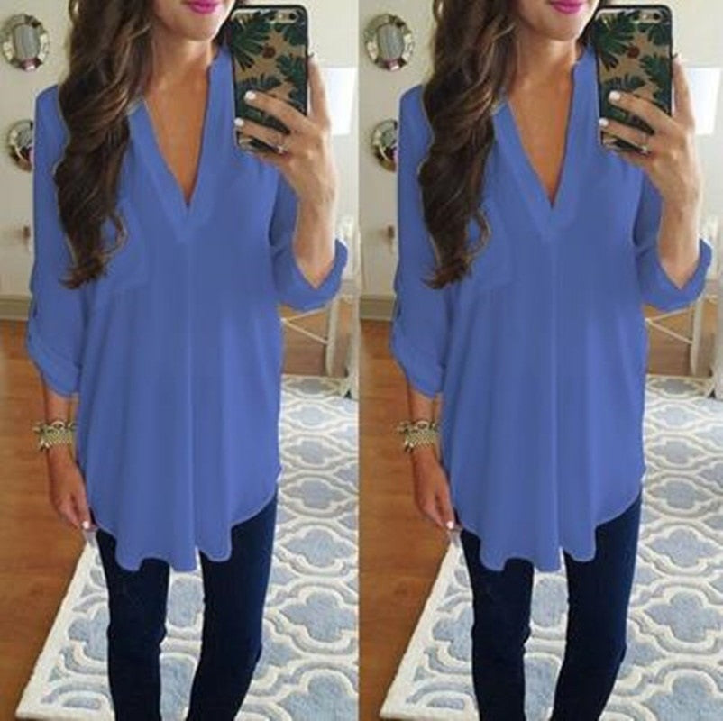 Loose Maternity Clothes Long Sleeve V-Neck Blouse Shirt Pullover Top Summer Casual Chiffon Women Solid Blouses Shirts Plus Size