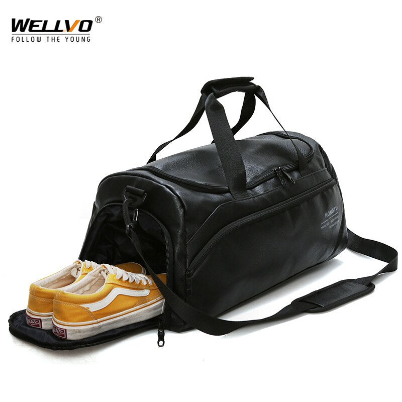 Men Leather Travel Bags Training Large Duffle Independent Shoes Pocket Casual Tote Bag Luggage Overnight Week Handbags XA111ZC