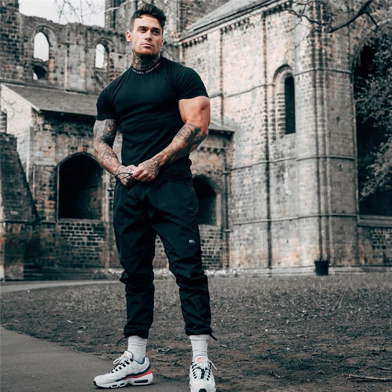 Men Fashion Casual t shirt Gyms Fitness Bodybuilding T-shirts Male Cotton Slim Tees Tops Summer Crossfit Brand mens Clothing