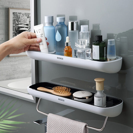 Bathroom Shelf No Drill Organizer Wall Mounted Shampoo Spices Shower Storage Rack Holder With Towel Bar Bathroom Accessories