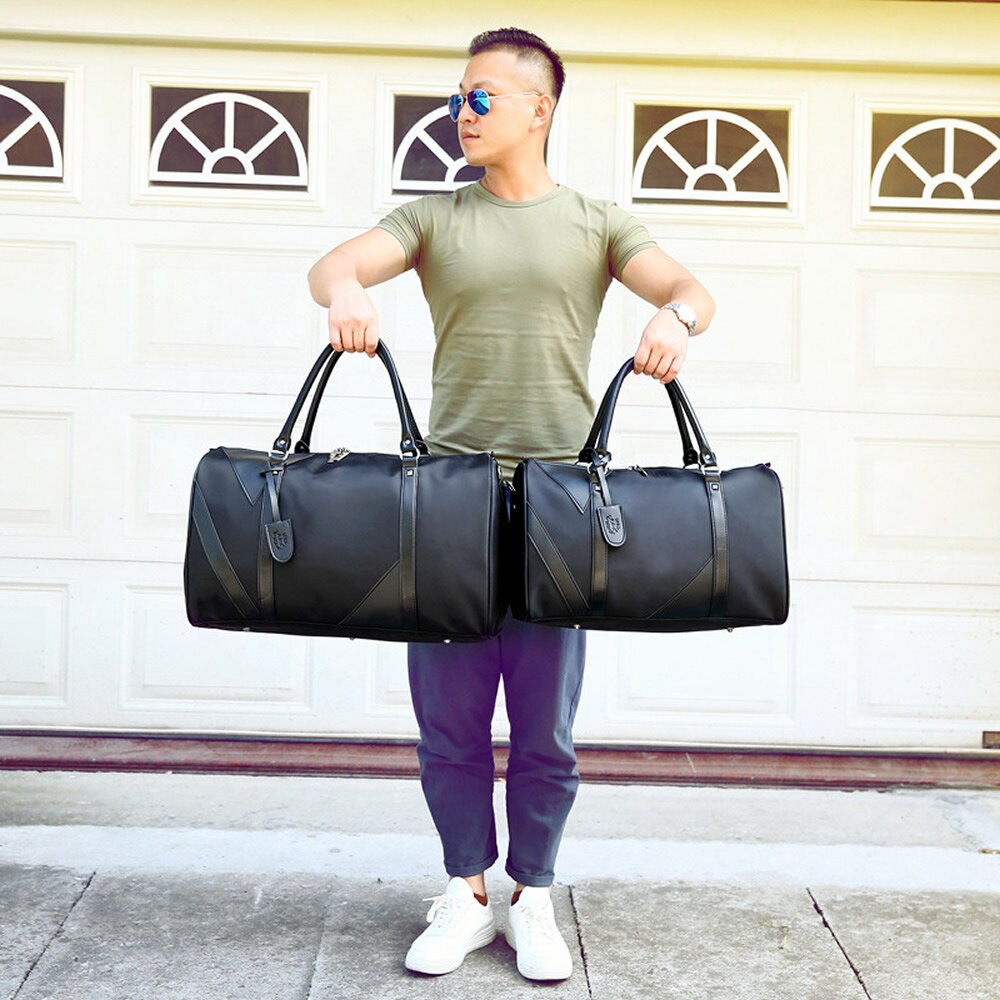 Original GNWXY Men Business Travel Bag Solid Black Color Handbag Fitness Storage Bag Male Female Overnight Luggage Shoulder Bag