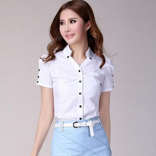 Shirts Women's Shirt Short Sleeve White Tops Office Lady Blouse For Women Button Slim Top Women's Clothing 2021 Blusas Y Camisas