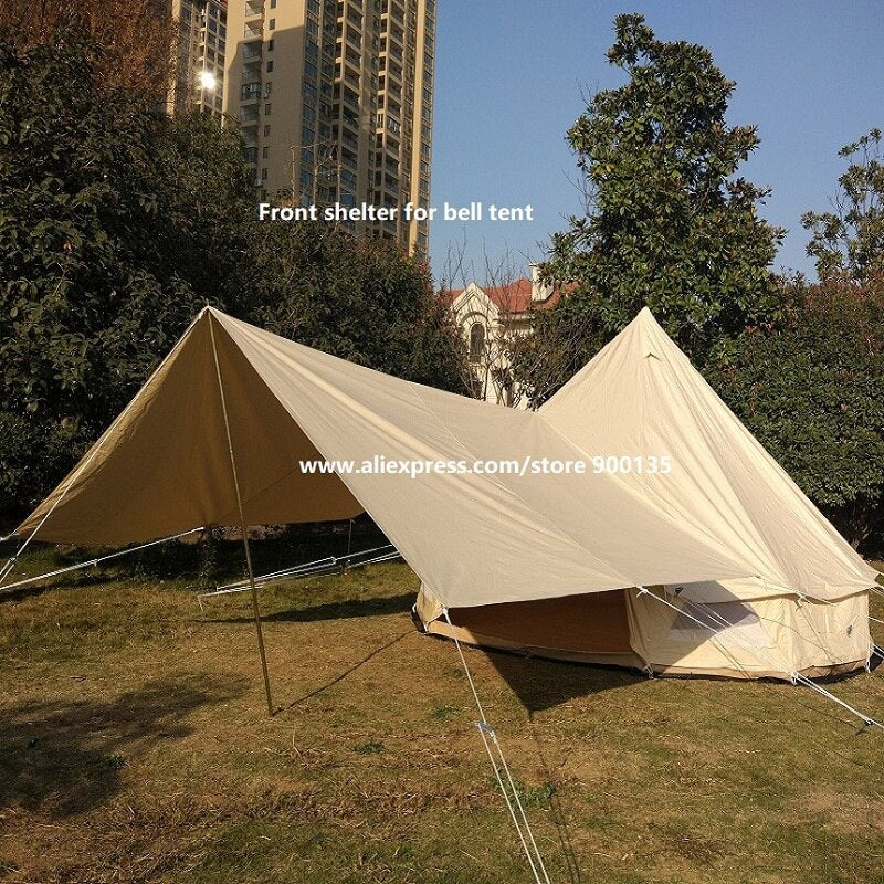 Outdoor Waterproof Luxury 4M Cotton Canvas Bell Tent With Stove Hole For 3-5 Persons Traveling Hotle Glamping