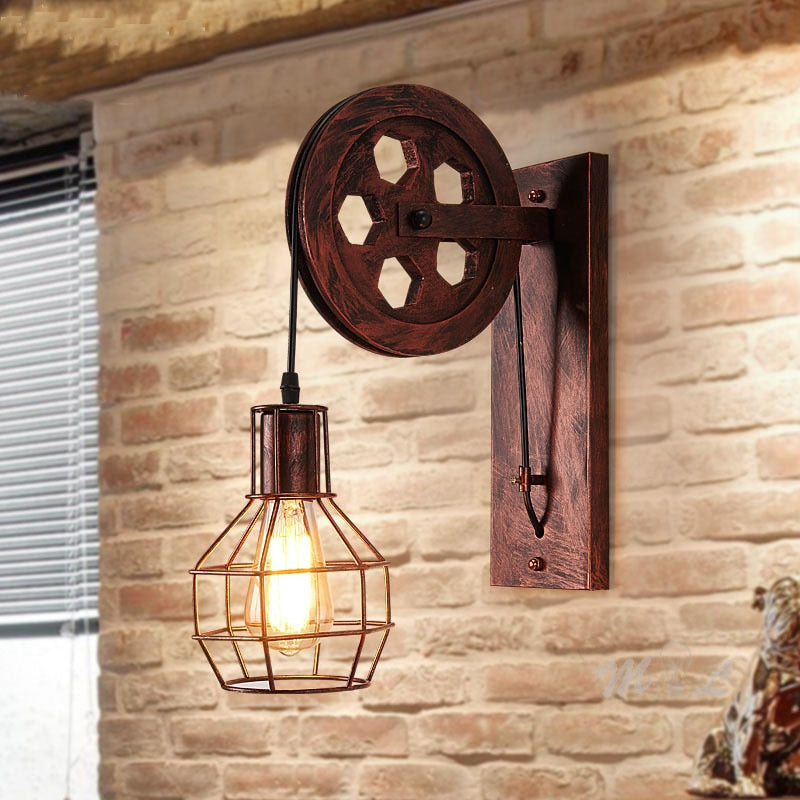 Vintage Wall+Lamps led lamp wall sconces Retro Wall Light fixtures Lifting Pulley bedroom lamp American Industrial mirror light