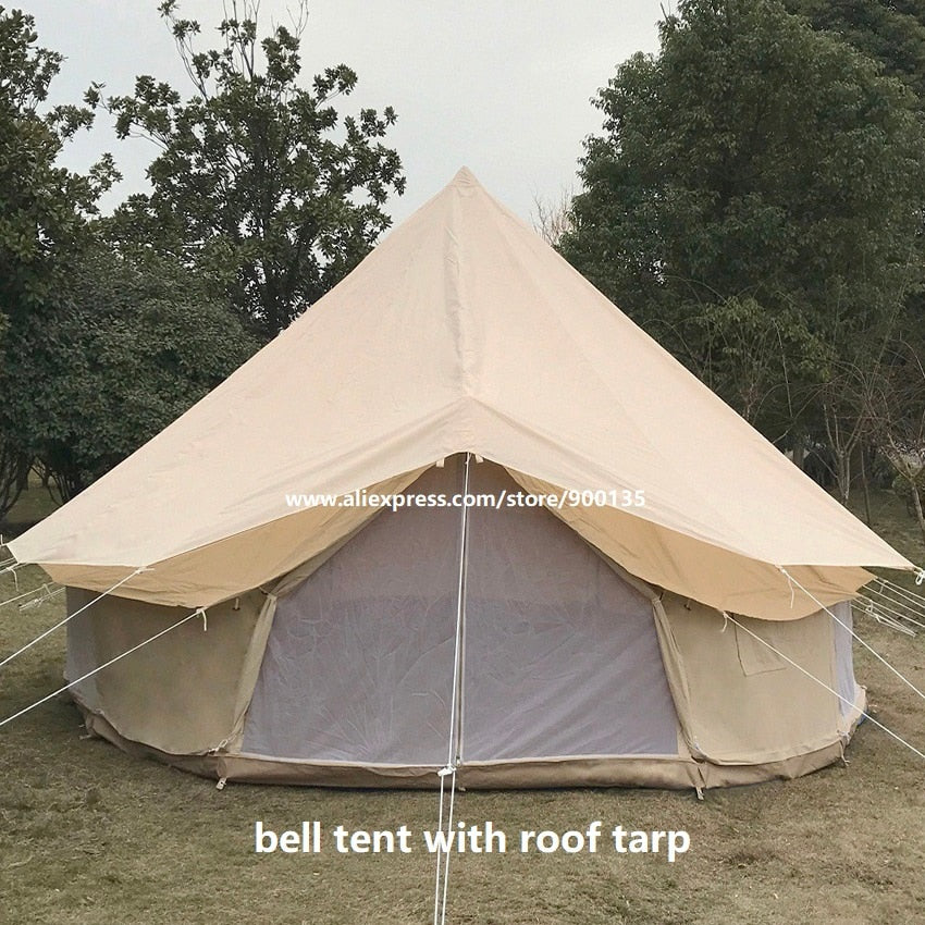 Outdoor Waterproof Luxury 4M Cotton Canvas Bell Tent With Stove Hole For 3-5 Persons Traveling Hotle Glamping