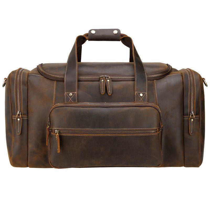 MAHEU Large Travel Bag Genuine Leather Vintage Style Luggage Bags Men Male Duffle Bags Travelling Bag Weekender Bags for man