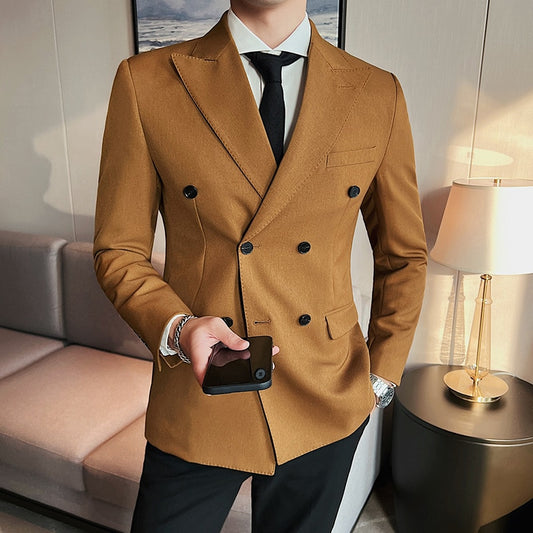 Top Quality Clothing Men Double Breasted Suit coat Male Spring Slim Fashion Casual Dress Blazers Men's Fancy Tuxedo suit Jacket