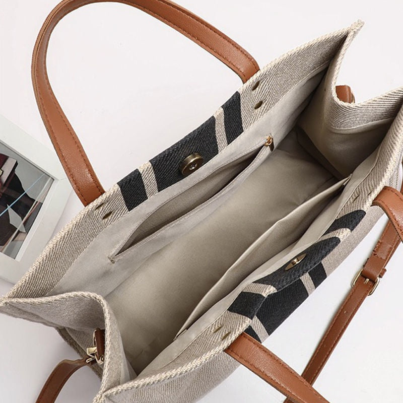 Women's Tote Stripe Bag Handheld Summer High Capacity Canvas Luggage Outer Crossbody Messager Bag Business Casual Handbag