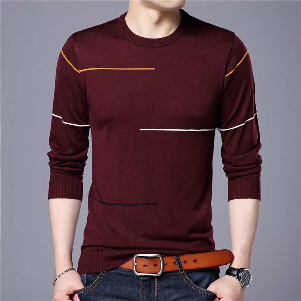 Male Striped Pullover Sweater New Autumn New Men's Sweater Fashion Slimfit Pullover Men Brand Clothing Turtle Neck Shirt MZL010