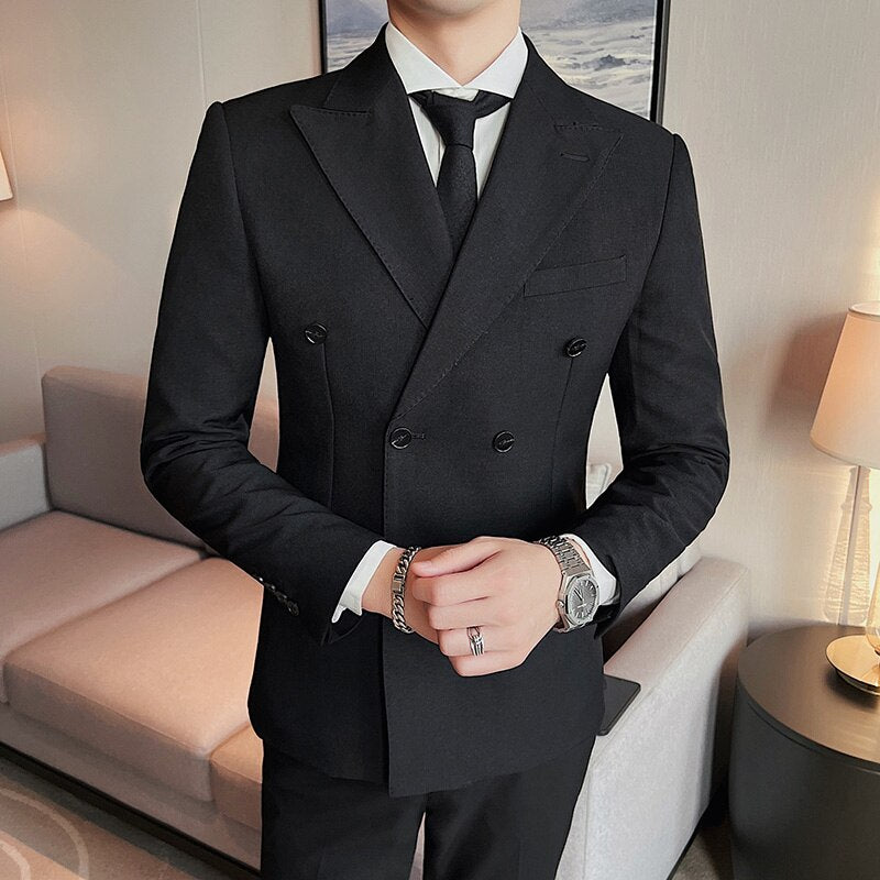 Top Quality Clothing Men Double Breasted Suit coat Male Spring Slim Fashion Casual Dress Blazers Men's Fancy Tuxedo suit Jacket