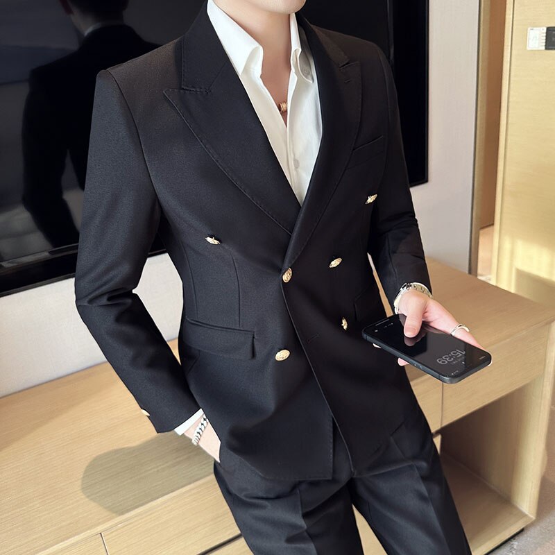 Top Quality Clothing Men Double Breasted Suit coat Male Spring Slim Fashion Casual Dress Blazers Men's Fancy Tuxedo suit Jacket