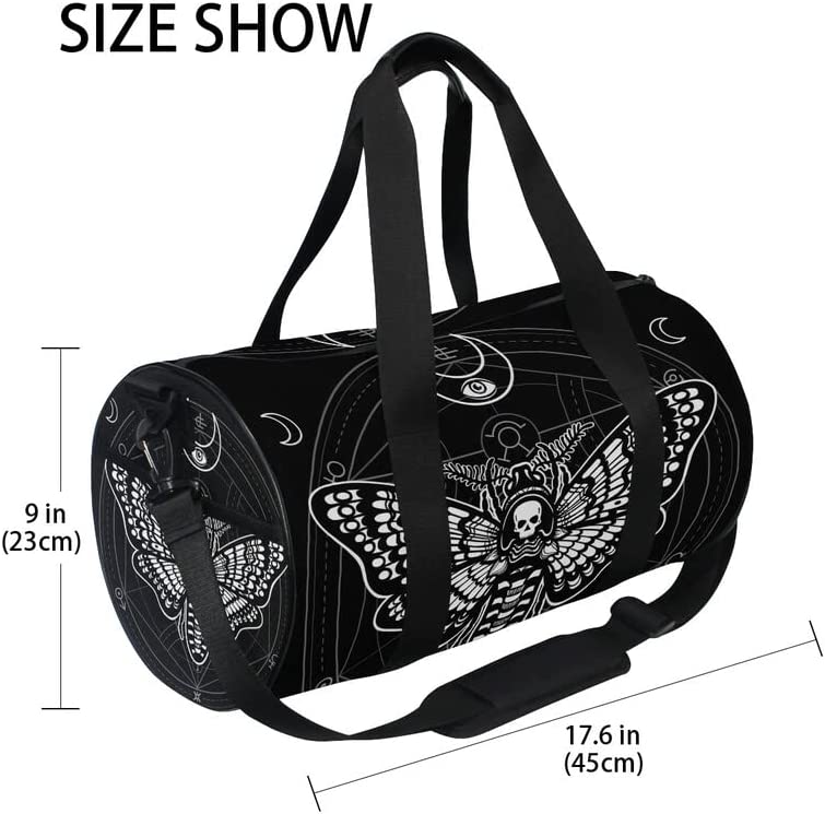 Black Skull Moth Duffel Bags Magic Skulls Sports Gym Bag Travel Luggage Overnight Bags for Men Women Duffel Bags for Traveling