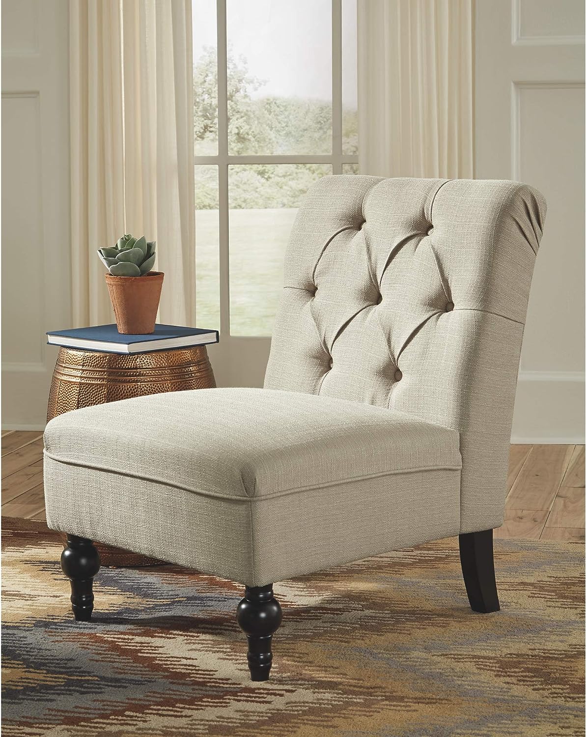 16.38" Tufted Armless Accent Chair, Beige