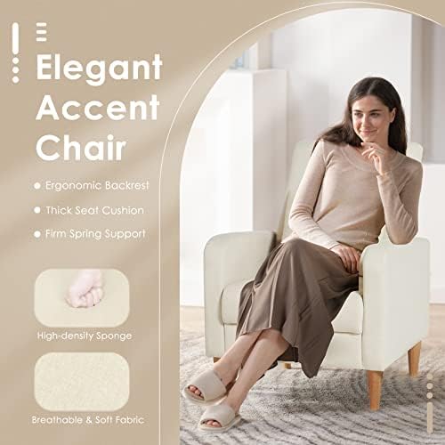 Upholstered Accent Chair Armchair with Pillow, Fabric Reading Living Room Side Chair,Single Sofa with Lounge Seat and Wood Legs,