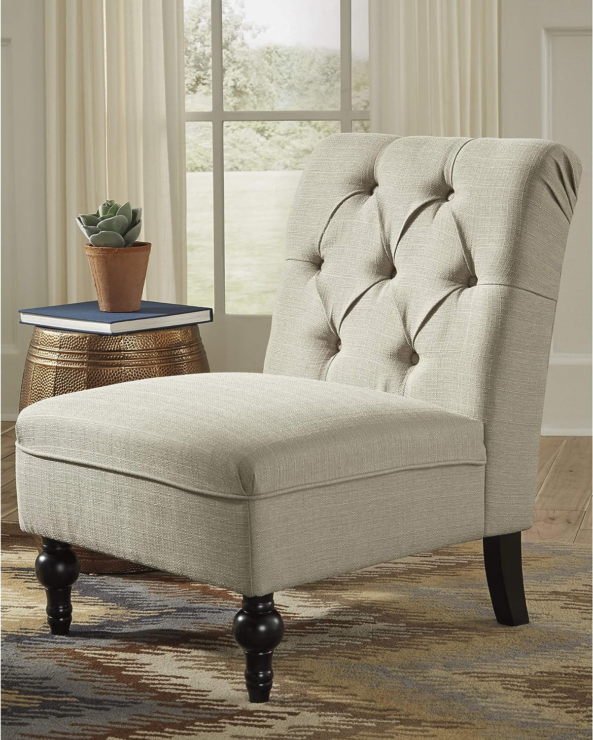 16.38" Tufted Armless Accent Chair, Beige