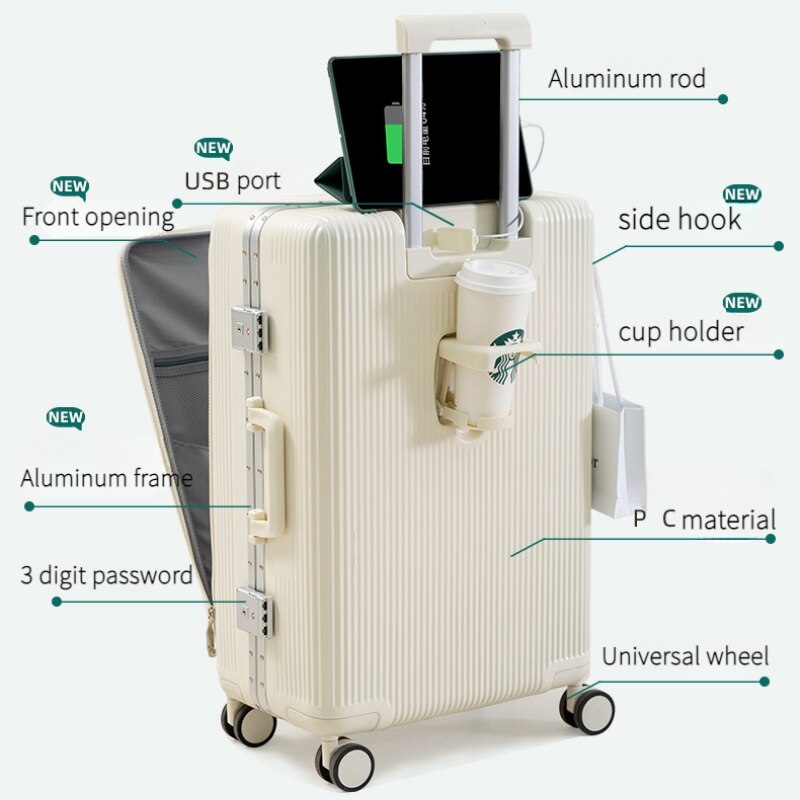 New Design Travel Suitcase Large Capacity Luggage Women Men Carry-On Trolley Luggage 20/22/24/26 inches Password Suitcase Bag