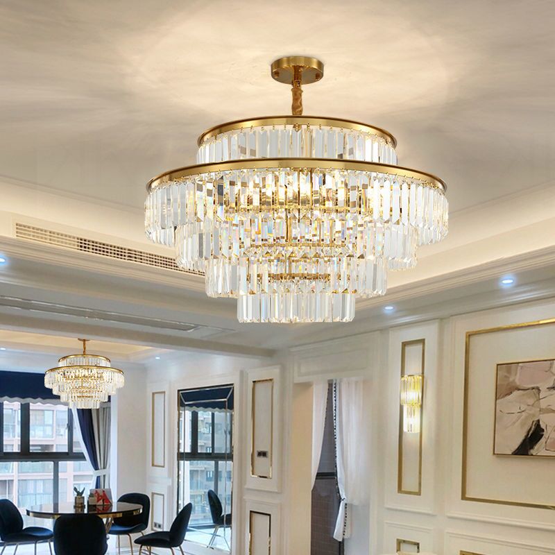 Golden RoundLED Crystal Chandelier Lighting Modern Pendan Lamp for Living Dining Bedroom Celing Lamps Home Decor Hanging Light