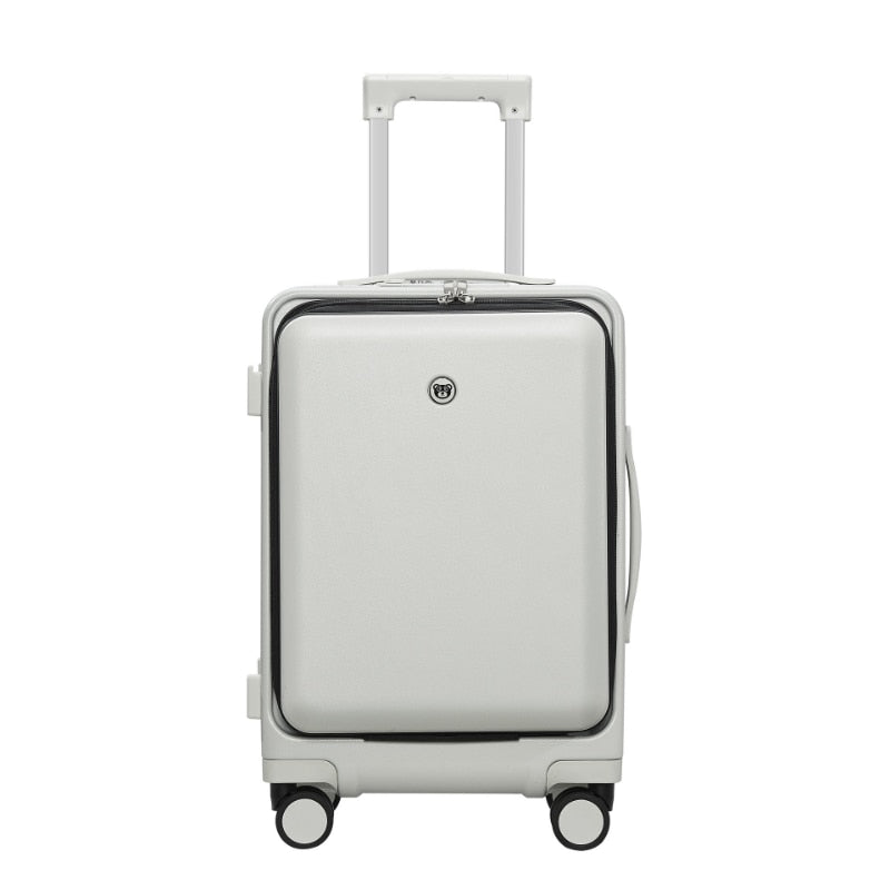 Carry-on Luggage with Wheels Front Opening Rolling Luggage Password Travel Suitcase Bag Fashion USB Interface Trolley Luggage