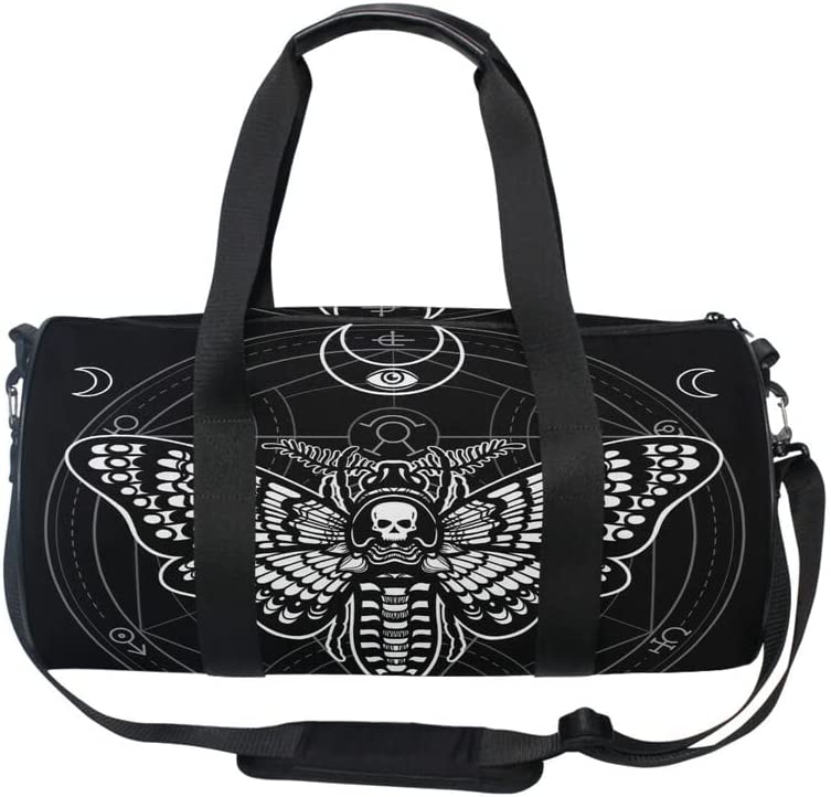 Black Skull Moth Duffel Bags Magic Skulls Sports Gym Bag Travel Luggage Overnight Bags for Men Women Duffel Bags for Traveling