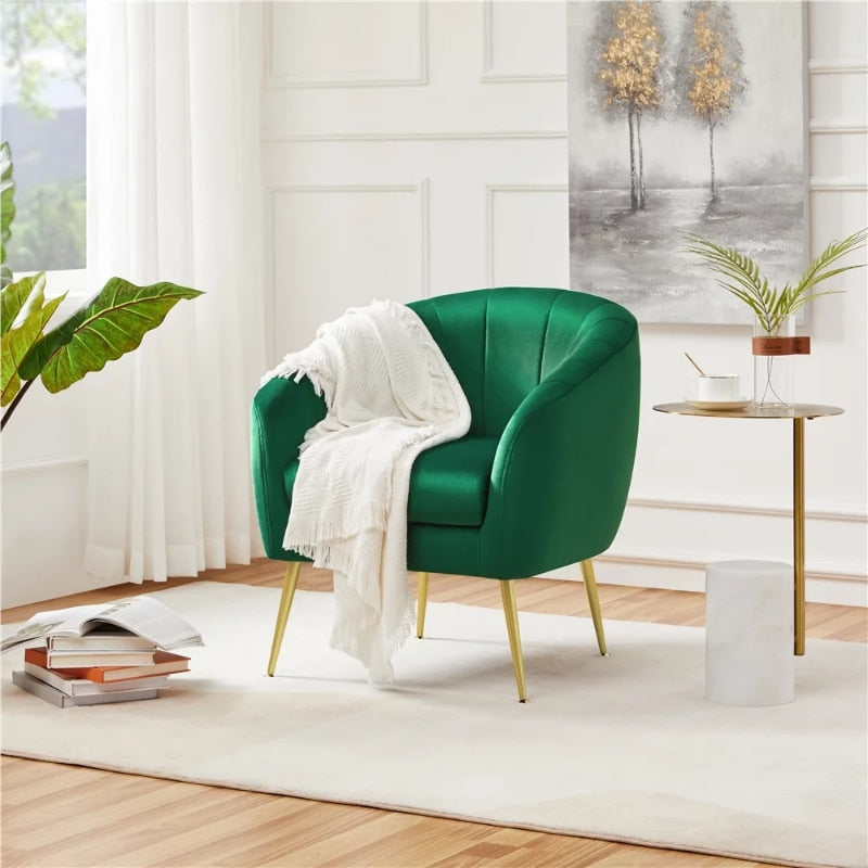 Alden Design Barrel Accent Chair with Gold Metal Legs, Green