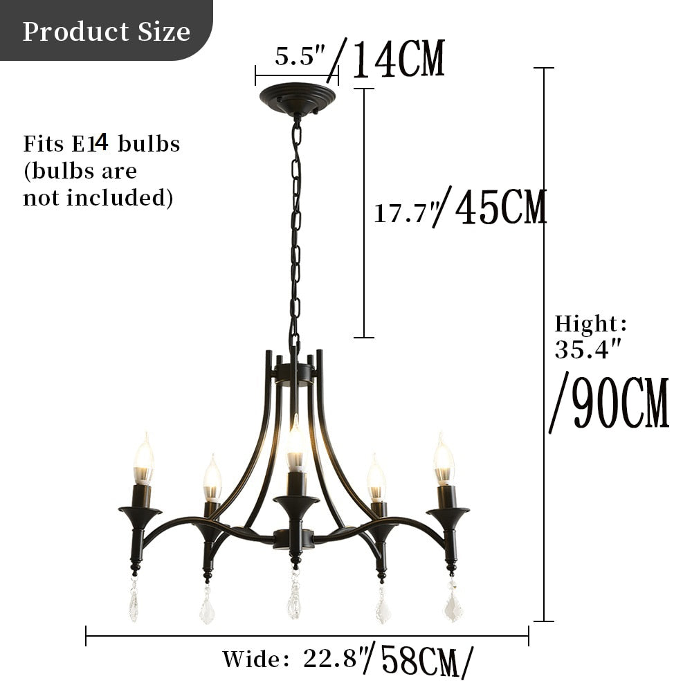 America Wrought Iron Crystal Chandelier Ceiling lamp E14 LED Candle Lights Lighting 5 Heads Fixture Indoor  Living Room Bedroom