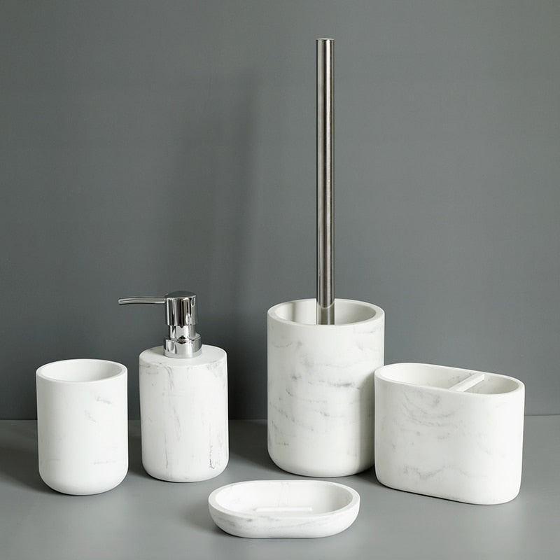 Bathroom Accessory Soap Dispenser 5 Piece Or Single imitation marble  Tumbler Toothbrush Holder Soap Dish Toilet Brush