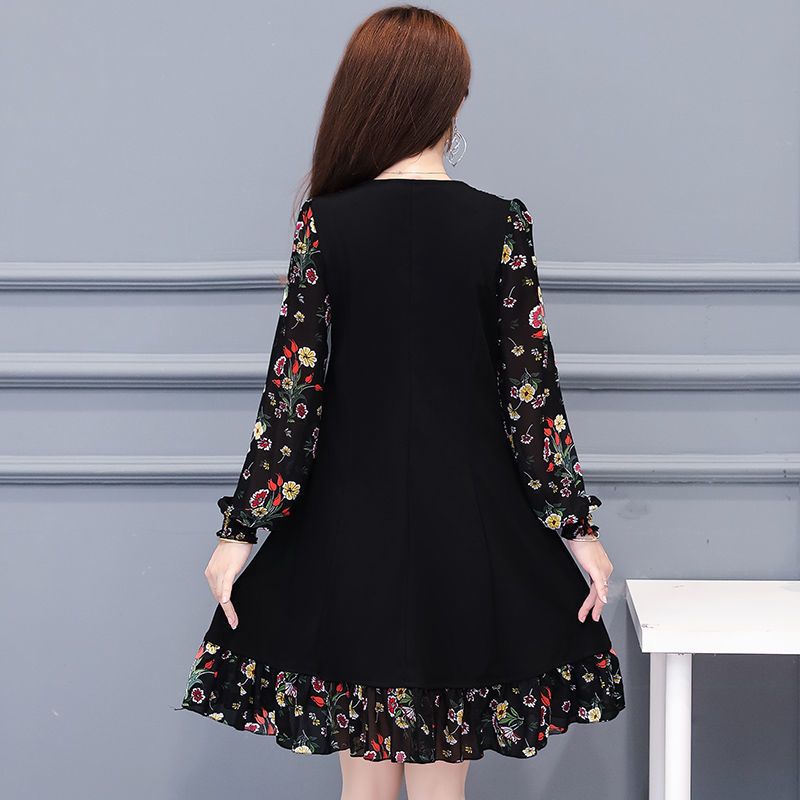 Elegant Fashion Embroidery Beading Round Neck Dress Spring Summer Vintage Women's Clothing Printed Spliced Long Sleeve Dresses