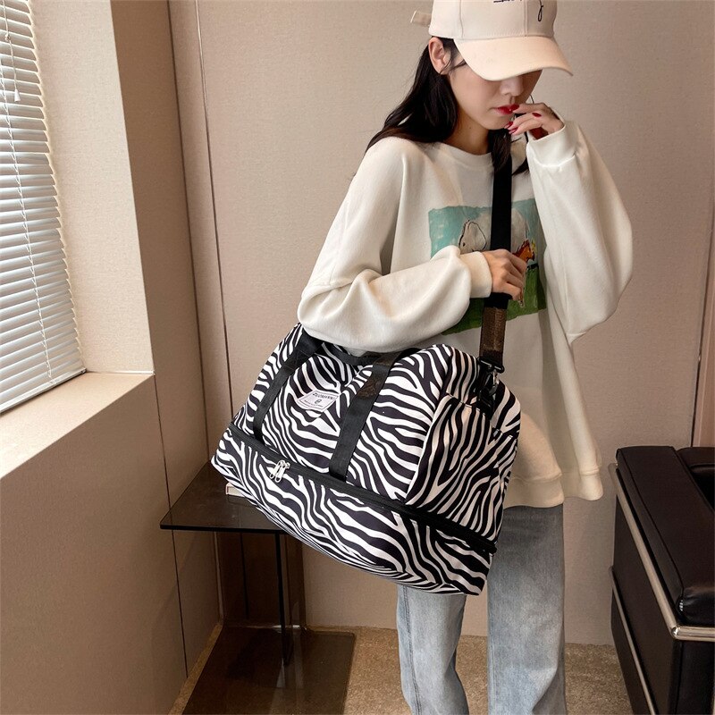 Travel Bag Women's Handbag Leopard Zebra Print Waterproof Large Pull Rod Boarding Fitness Dry and Wet Separation Luggage Bag New