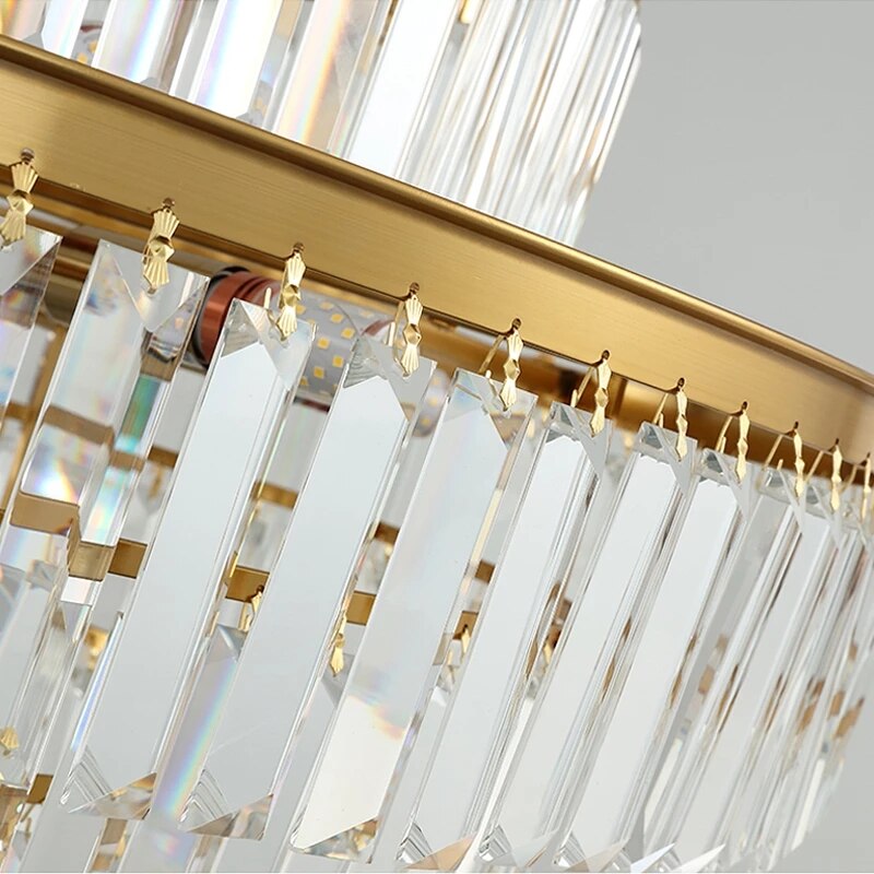 Golden RoundLED Crystal Chandelier Lighting Modern Pendan Lamp for Living Dining Bedroom Celing Lamps Home Decor Hanging Light