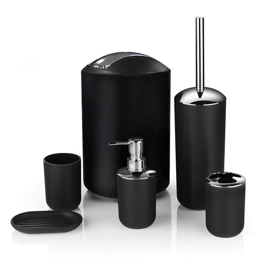 6Pcs Black Bathroom Accessories Toothbrush Holder Bin Soap Dish Dispenser Tumbler Toilet Brush Toilet Bathroom Set  White