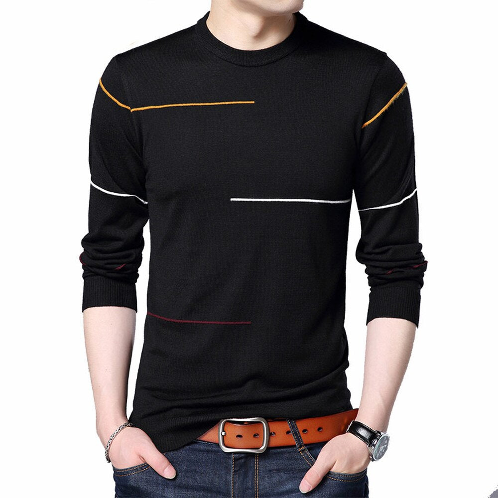 Male Striped Pullover Sweater New Autumn New Men's Sweater Fashion Slimfit Pullover Men Brand Clothing Turtle Neck Shirt MZL010