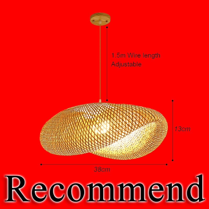 Classic Bamboo Lustre Chandelier Hanging Lamp Ceiling Handmade Rattan Pendant Light Fixture Weaving Home Living Bed Room Decor