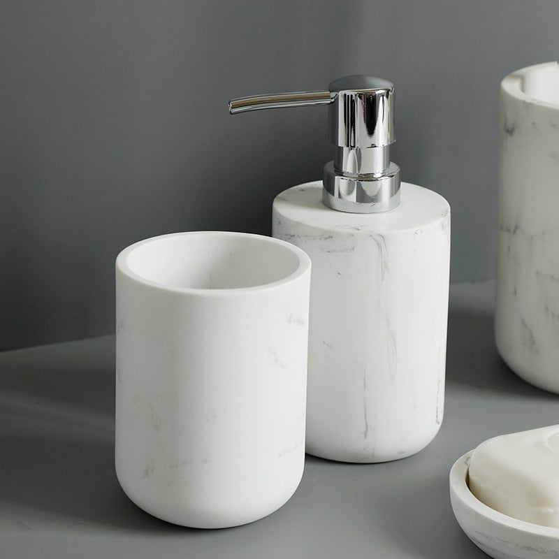 Bathroom Accessory Soap Dispenser 5 Piece Or Single imitation marble  Tumbler Toothbrush Holder Soap Dish Toilet Brush