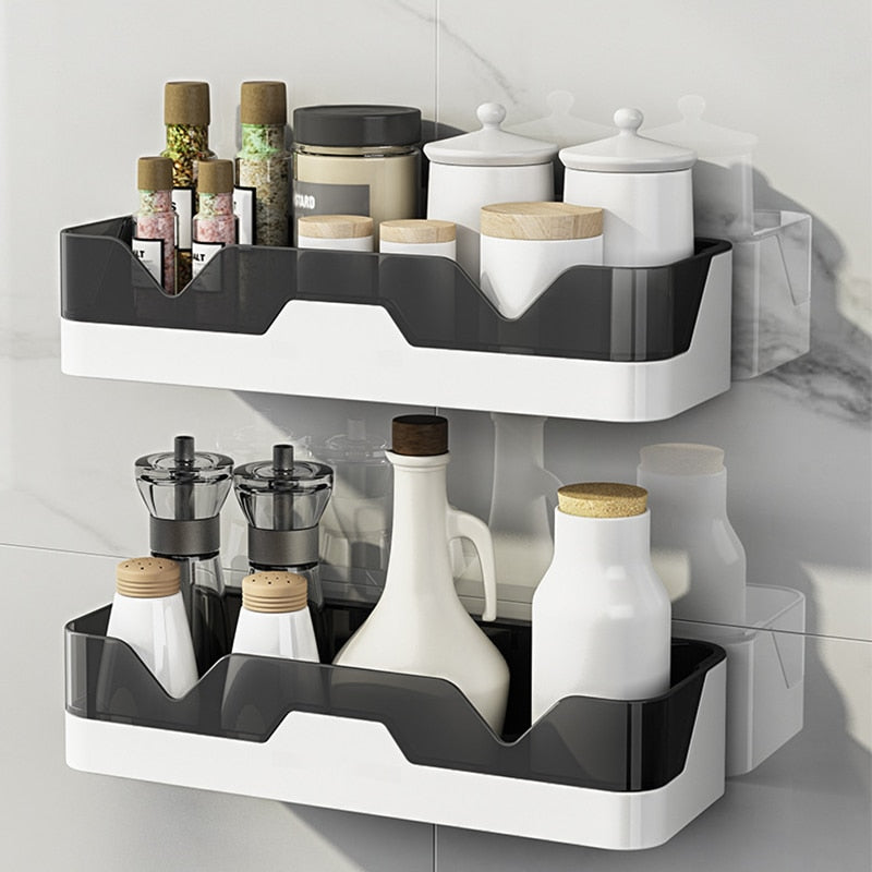 New Bathroom Shelf Organizer Shower Storage Rack Black Corner Shelves Wall Mounted Aluminum Toilet Shampoo Holder No Drill