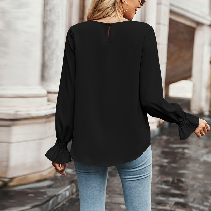 New 2023 Fashion Chiffon Women Blouse Shirt Long Sleeve White Women Tops OL Blouse O-neck Women's Clothing Shirts Blusas 23812