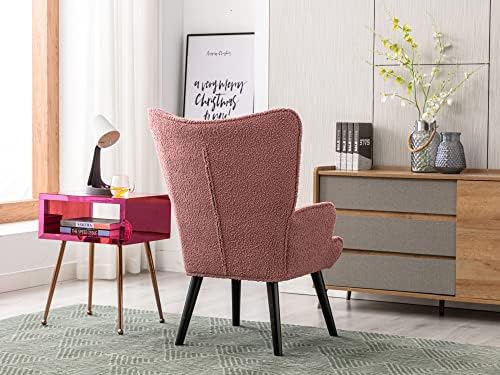 Accent Chair Modern Tufted Button Wingback Vanity Chair with Arms Upholstered Tall Back Desk Chair with Solid Wood Legs for Livi