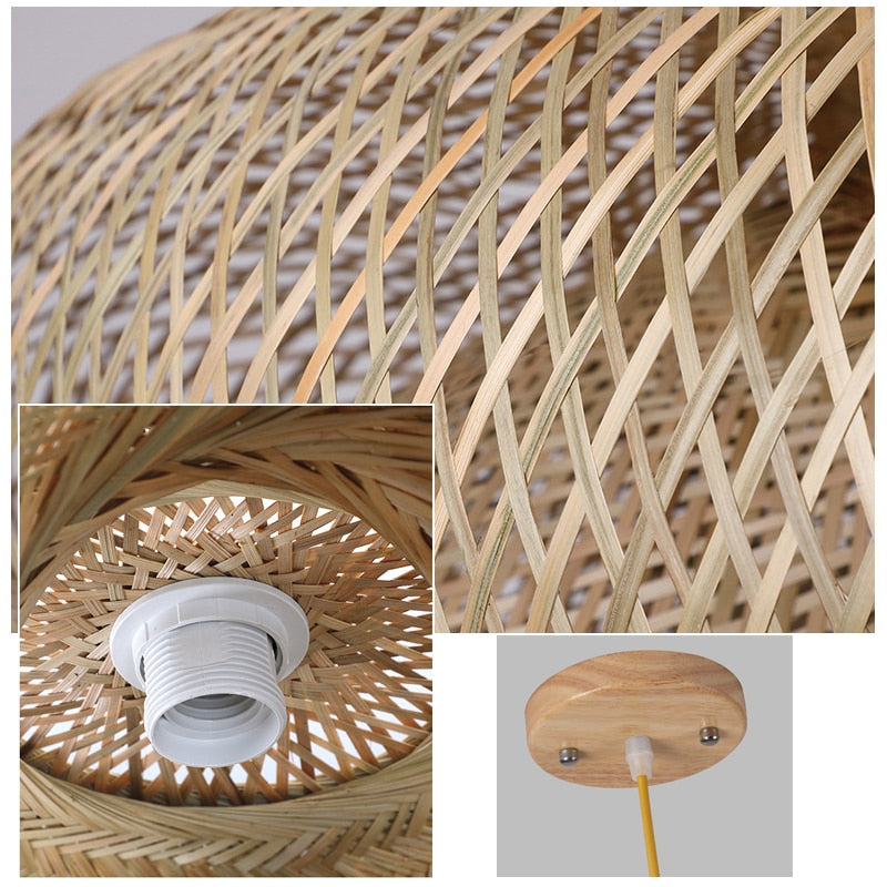 Classic Bamboo Lustre Chandelier Hanging Lamp Ceiling Handmade Rattan Pendant Light Fixture Weaving Home Living Bed Room Decor