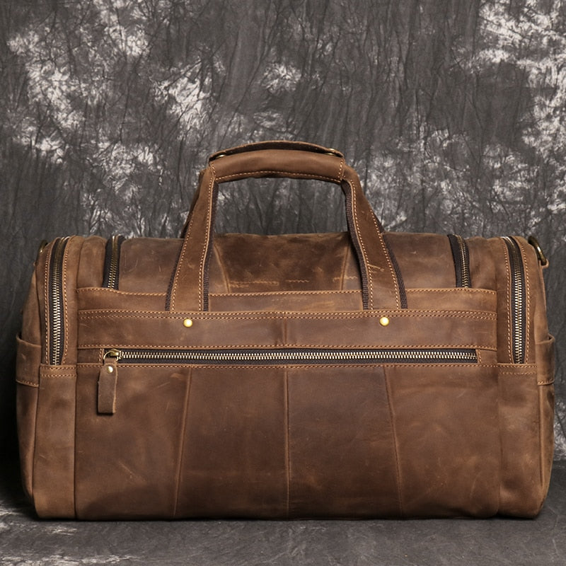 Retro Brown Men's Hand Luggage Bag Crazy Horse Leather Large Capacity Travel Bag Business Weekend One Shoulder Messenger Bag