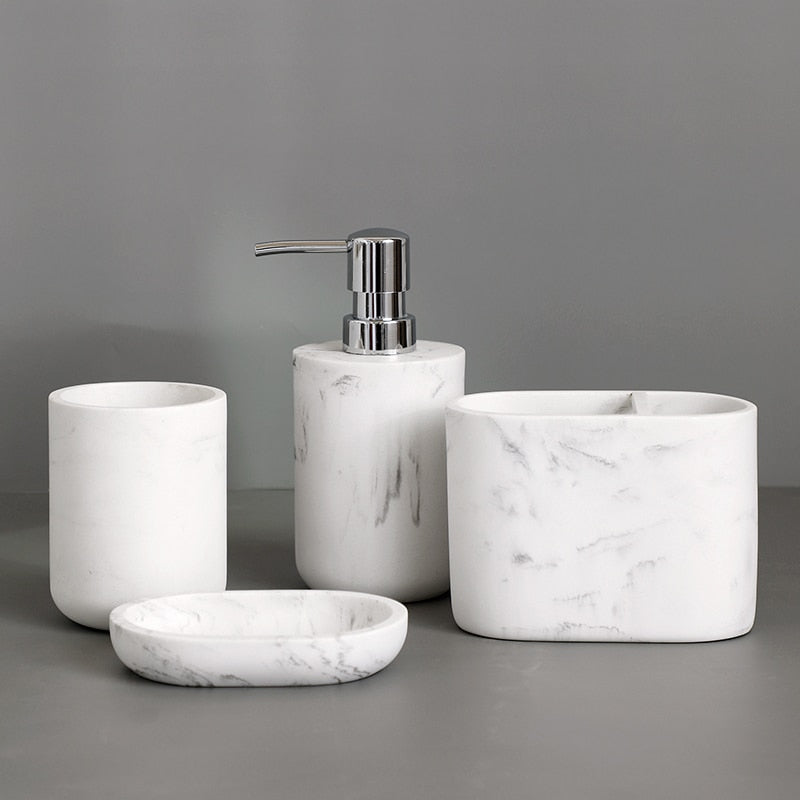 Bathroom Accessory Soap Dispenser 5 Piece Or Single imitation marble  Tumbler Toothbrush Holder Soap Dish Toilet Brush