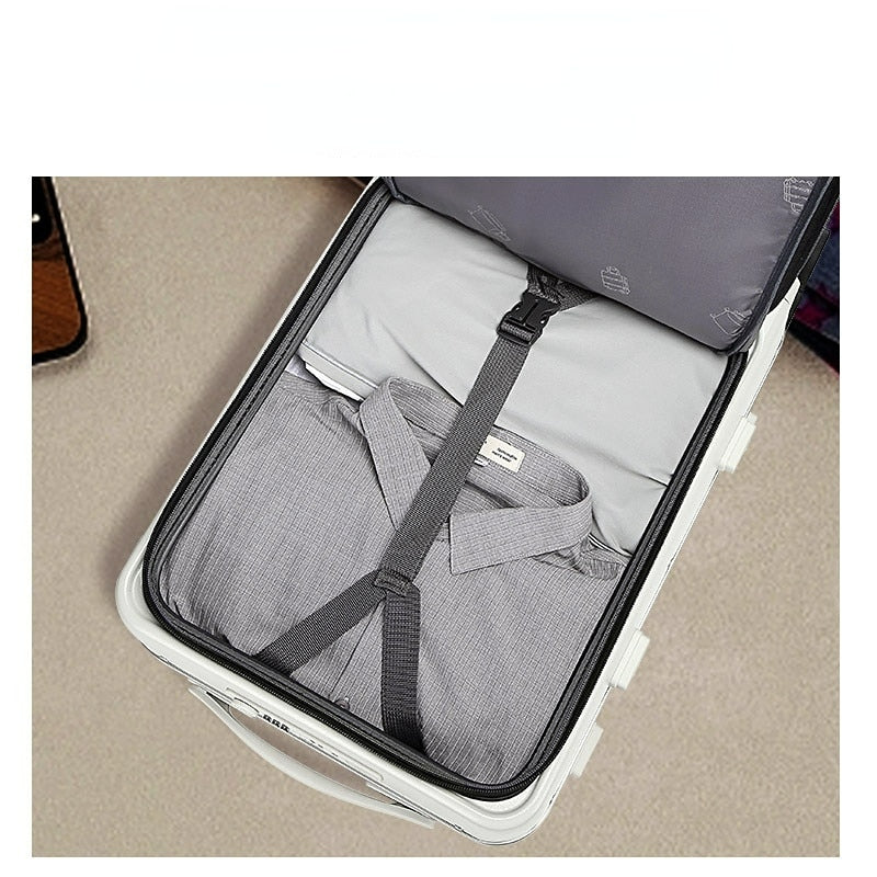 Carry-on Luggage with Wheels Front Opening Rolling Luggage Password Travel Suitcase Bag Fashion USB Interface Trolley Luggage